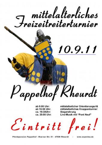Plakat zum mittelalterlichen Freizeitreiter-Turnier auf dem Pappelhof in Rheurdt